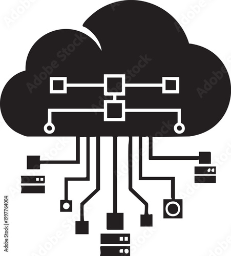 Cloud computing concept graphic with artificial intelligence, internet