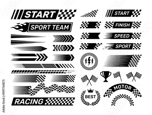 Angled checkered patterns, checkered flags, tuning stickers, and racing cars and race car stripes