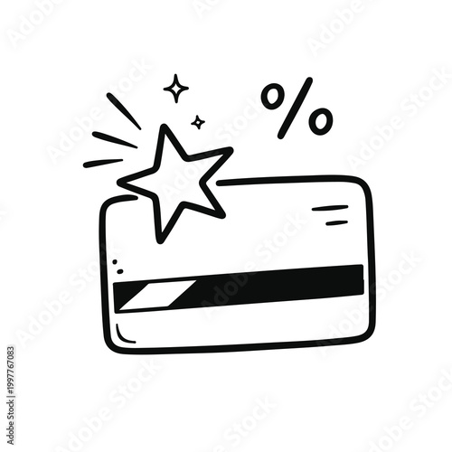 Bonus card doodle icon. Loyalty program coupon card icon. Bonus earning and discount program doodle concept. Vector illustration.