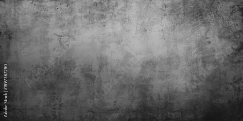 A dark and aged grunge metal texture background features a rough grey concrete pattern on a dirty vintage wall surface with a black weathered design