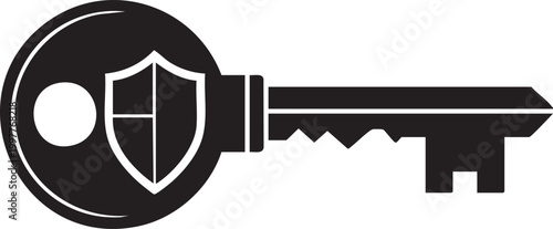 Secure access key icon with shield for safety and encryption, security
