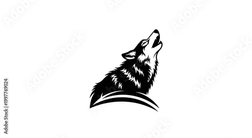 Black and white wolf howling loudly.