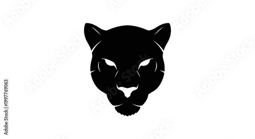 Black Panther Head Facing Forward Silhouette.