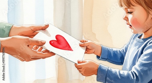 Child Giving Heart Card to Parent