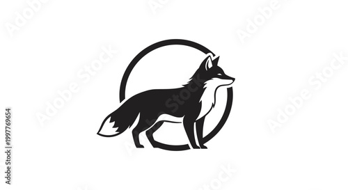 Black silhouette of a fox standing.