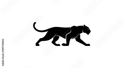 Black Panther Walking Silhouette Side View.