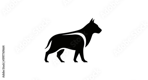 Black silhouette of a dog standing.