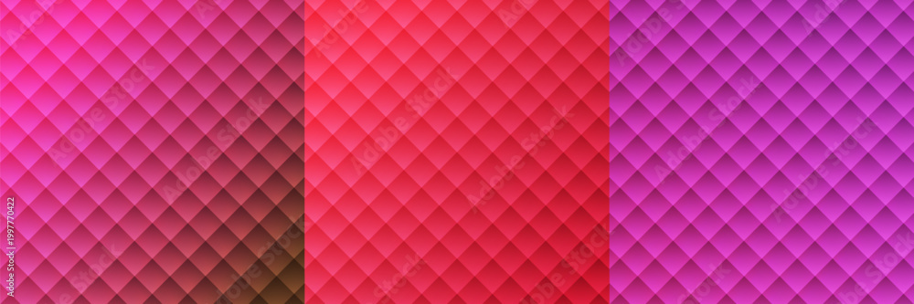 Fototapeta premium Elegant Pink and Purple Geometric Diamond Pattern Set. Luxury Quilted Texture Background in Rose, Red, and Violet