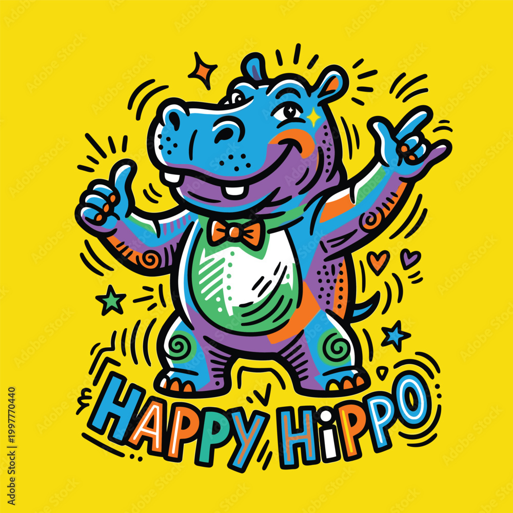 Obraz premium hippo doodle vector image