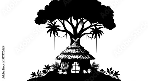 Black silhouette of a hut.