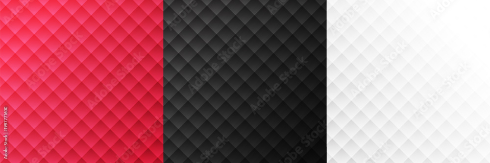 Naklejka premium Luxury Abstract Geometric Diamond Pattern Set. Premium Quilted Texture Background in Black, White, and Red. Vector Illustration