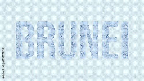 Brunei dotted map animation. Digital style shape of the country. Brunei shape and title dots appear with bulb flickering effect. Intro, outro, logo, title video.