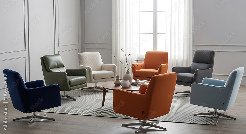 Fototapeta premium Collection of modern armchairs in various colors on transparent background high quality