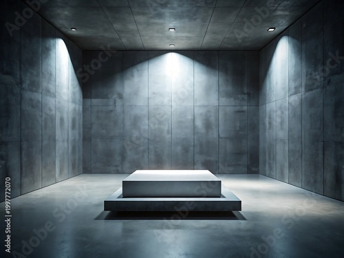 Empty pedestal in a spotlighted modern room