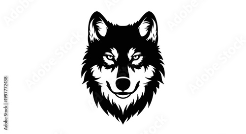 Wolf head with sharp teeth smiling.