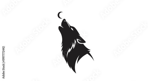 Wolf Howling at the Moon Silhouette.