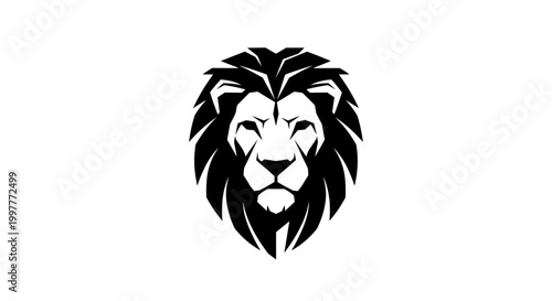 Lion Face Black Silhouette Illustration.