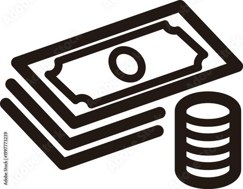 Money icon cash coins currency exchange budget travel payment simple line art vector