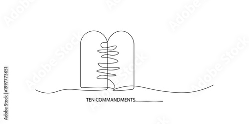 Continuous One Line Drawing Ten Commandments Religious Symbol Minimal Illustration