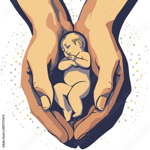 Midwifery Care Concept Illustration, Newborn Baby and Midwife Support, Flat Vector Design