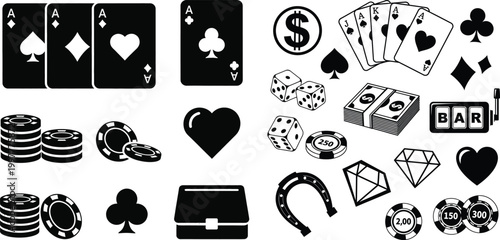 Casino game elements cards chips and symbols of chance and fortune