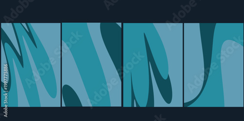 Blue dynamic abstract flowing background set. Illustration vector background showing dynamic blue and turquoise flowing forms designed for tech, corporate, or artistic presentation slides and banners.