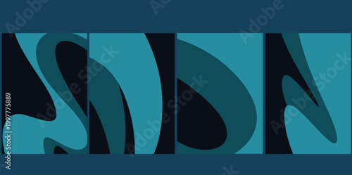 Dark teal fluid wave background set. Illustration vector background with dark teal and black flowing liquid shapes creating a professional and moody aesthetic for creative digital projects.