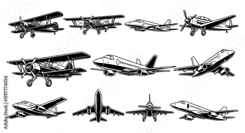 Aircraft and Aviation Vehicle Vector Set