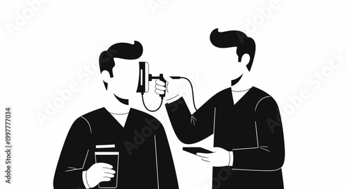 Doctor examining patient with medical device.