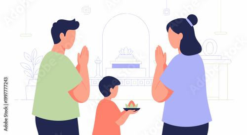 Family Offering Prayers at a Shrine.