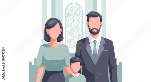 Family portrait in formal attire in front of a church.