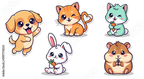 Cute Cartoon Animals with Different Expressions.