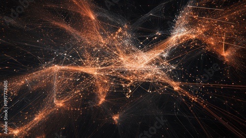 Abstract network connections, glowing orange, dark background