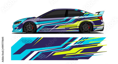 Abstract geometric racing livery wrap design for sports car