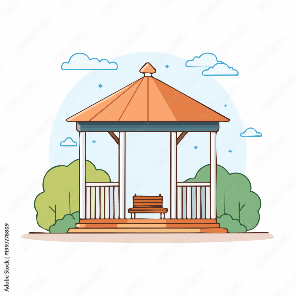 Obraz premium Illustration of an empty park gazebo with a bench