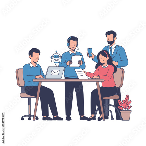 Group of colleagues collaborating around a table in office.