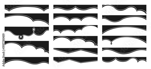 Modern divider and border shape silhouette set abstract wave and curve elements. Collection of header footer separators for top or bottom layouts, smooth flowing template contemporary site design