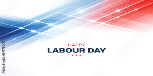 Happy Labor Day USA Background with Red Blue Gradient and Construction Tools Icons, American Workforce Celebration Banner