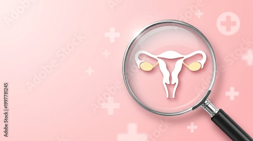 A close-up view of a woman's reproductive system through a magnifying glass