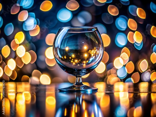 Glass of brandy with bokeh lights background