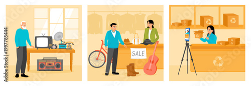 Collectibles trading. Discounted and guaranteed used goods are used. A net zero concept retail store