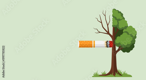 Dead vs Green Tree Smoking Impact Banner Vector