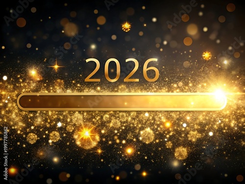 Golden progress bar loading 2026 with sparkling lights