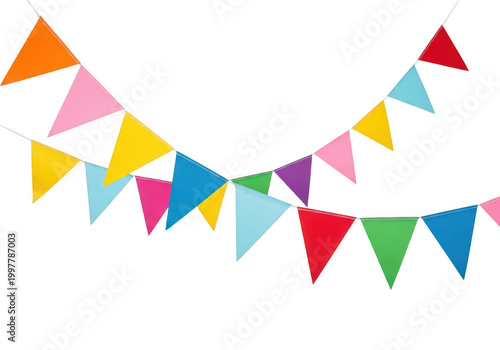 Colorful triangular pennant string in festive arrangement isolated on transparent background png