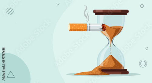 Burning Cigarette with Hourglass Illustration Representing Wasting Time and Health for World No Tobacco Day Concept