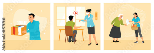 Donate clothes concept. Blood donation. Helping older generation.