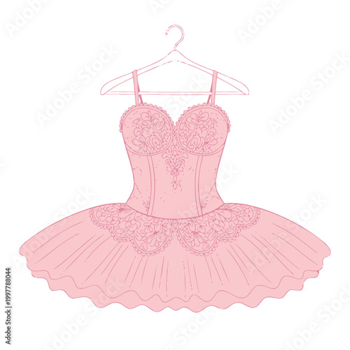 Pink ballet dress on hanger.