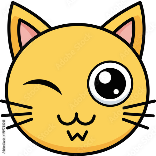 Smiling Cartoon Cat Face Closeup.