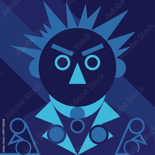 Stylized cartoon character face closeup.