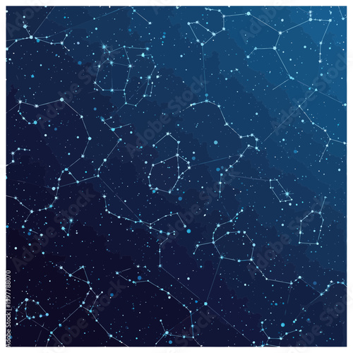 Stars and Constellations in Night Sky.